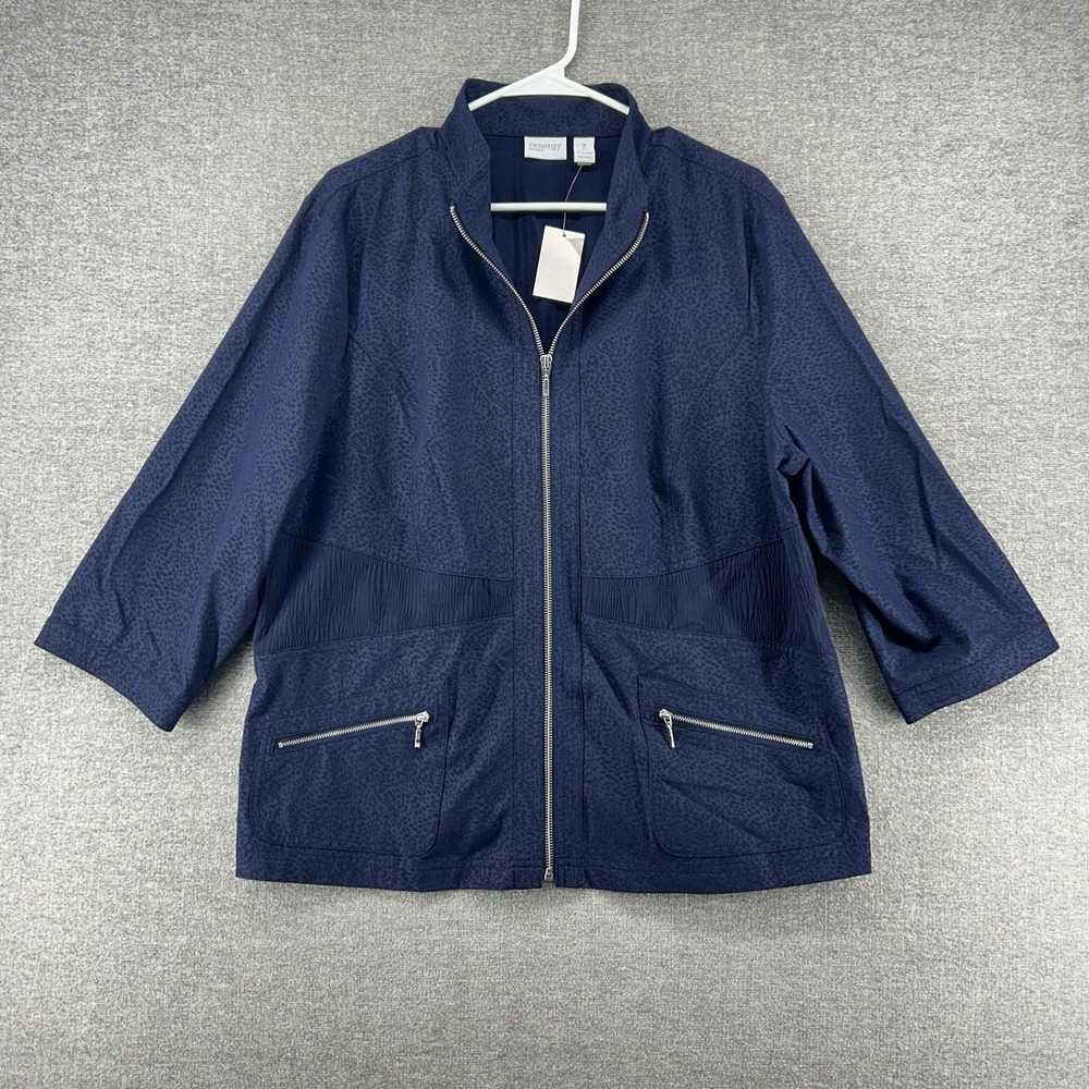Chicos‎ Zenergy Embossed Jacket Women Size 3 Blue Casual Lightweight NEW